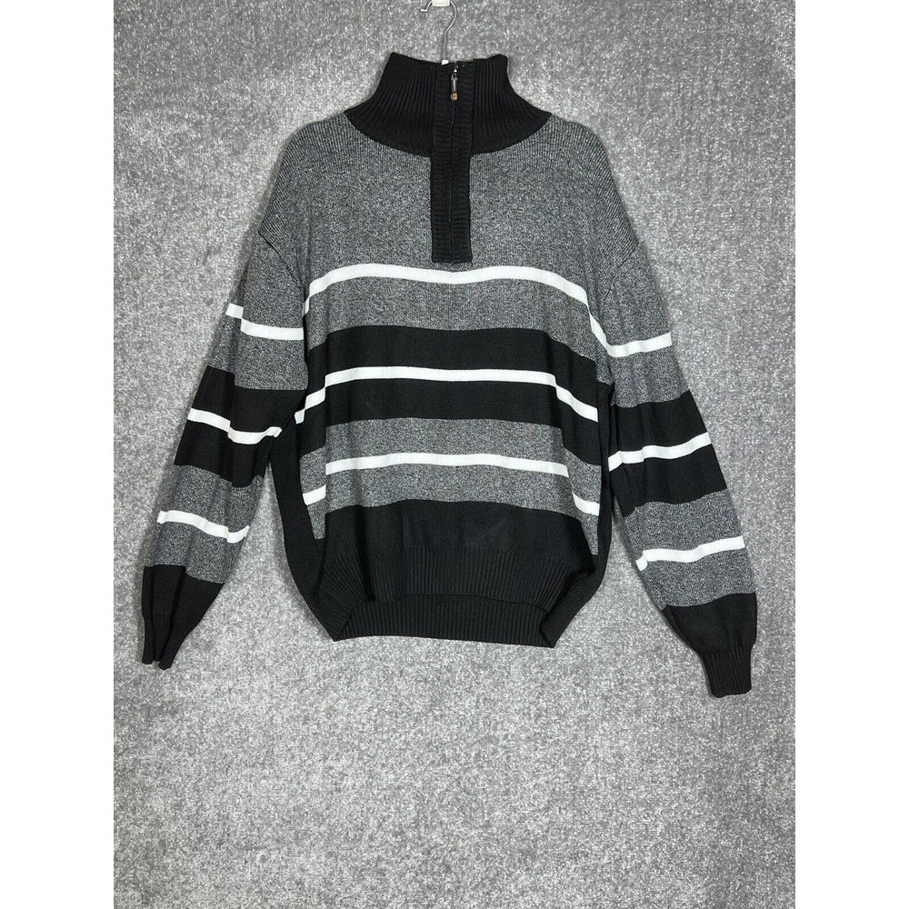 Pronti By Phiti Knit Sweater‎ Mens Size XXL Black Gray White 1/4 Zip Pullover